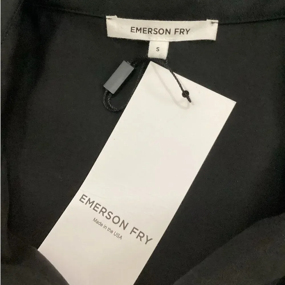 Emerson Fry Fringe Shirtdress In Black Tencel Button Front Pockets Size Small - Picture 13 of 15
